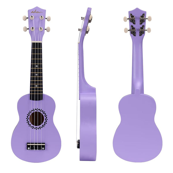 ADM Soprano Ukulele Set for Kids and Beginners, Ukulele Starter Kit with Bag, Clip-On Tuner, Rainbow Strings, Colourful Strap, Plectrum, Fingerboard Sticker, Chord Card (Dark Blue)