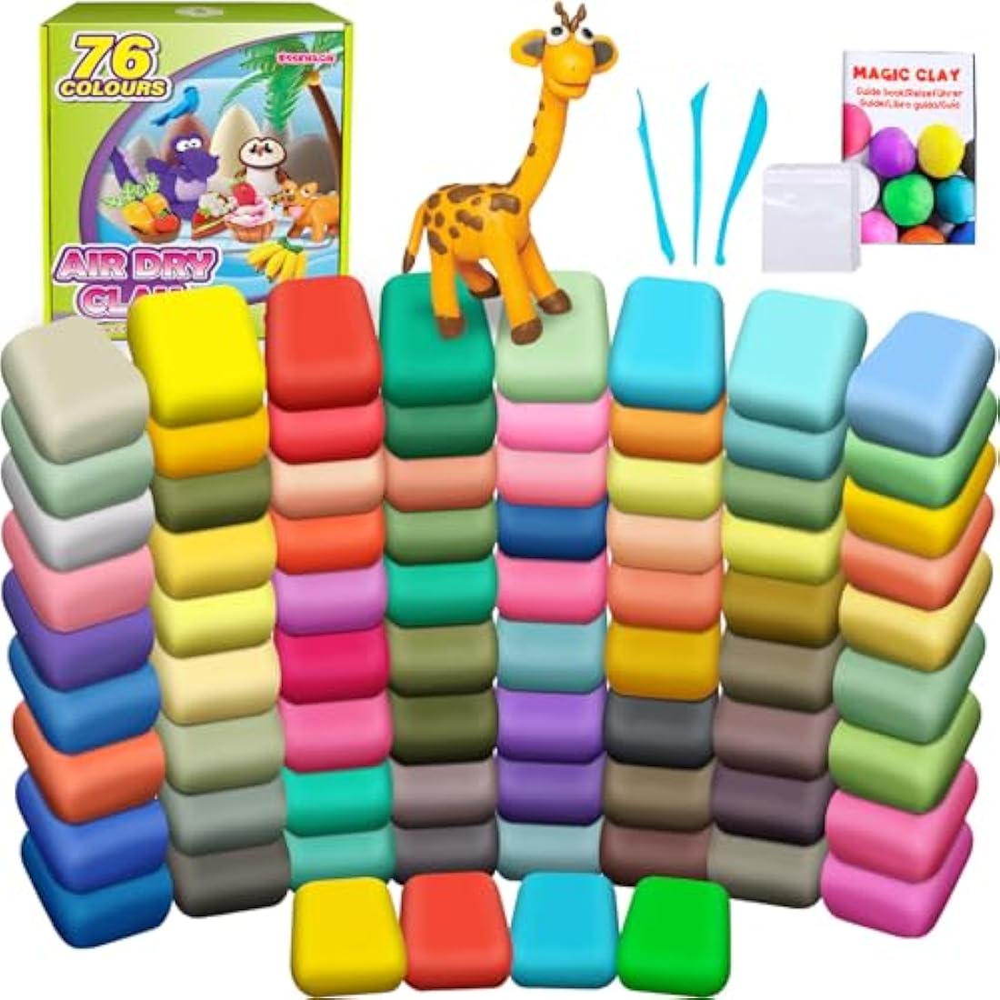 Air Dry Clay 76 Colours, Modelling Clay for Kids, DIY Molding Magic Clay for with Tools, Soft & Ultra Light, Toys Gifts for Age 3 4 5 6 7 8+ Years Old Boys Girls Kids