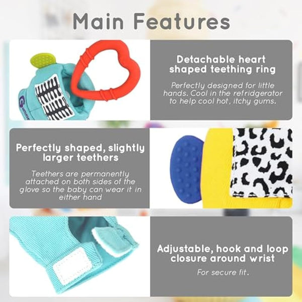 Gummee Glove Baby Teething Mitten - Detachable Teether - Teething Glove 3-6 Months - Teething Mitten for Babies - Teether Toys - Baby Gifts Toys