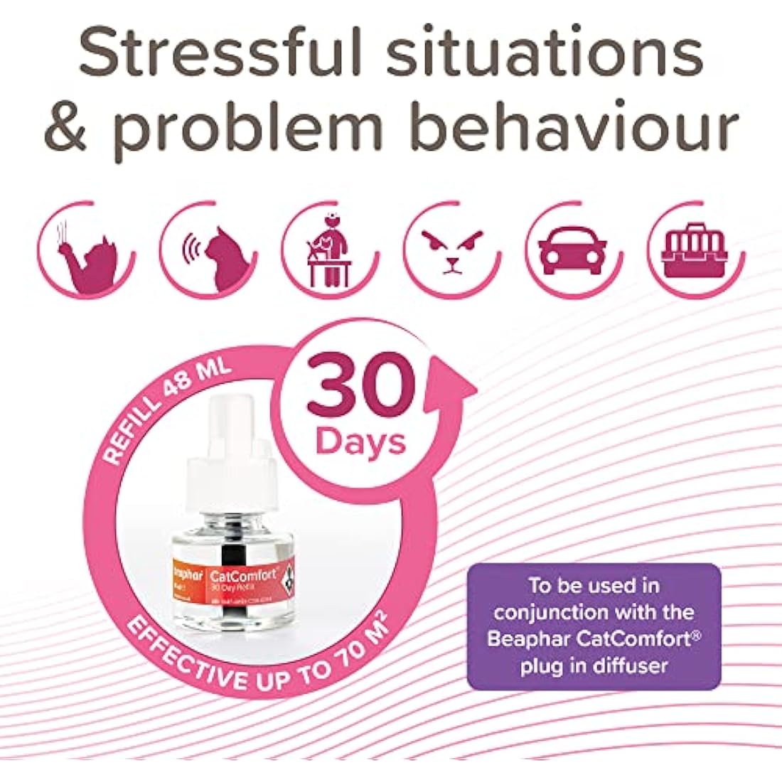 Beaphar | CatComfort Calming Diffuser Refill | Reduces Anxiety & Stress in Cats | Helps Ease Fear of Fireworks | Covers 70m² Area | Lasts Up To 30 Days