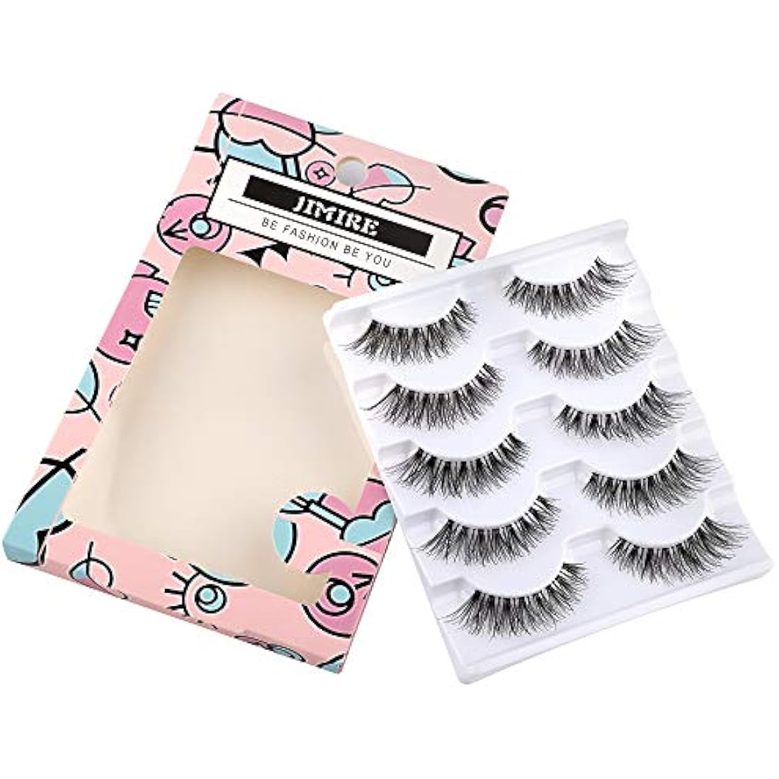 JIMIRE Fake Eyelashes Natural Lashes Demi-Wispies Cat Eye Lashes 3D False Eyelashes Multipack 5 Pairs Pack