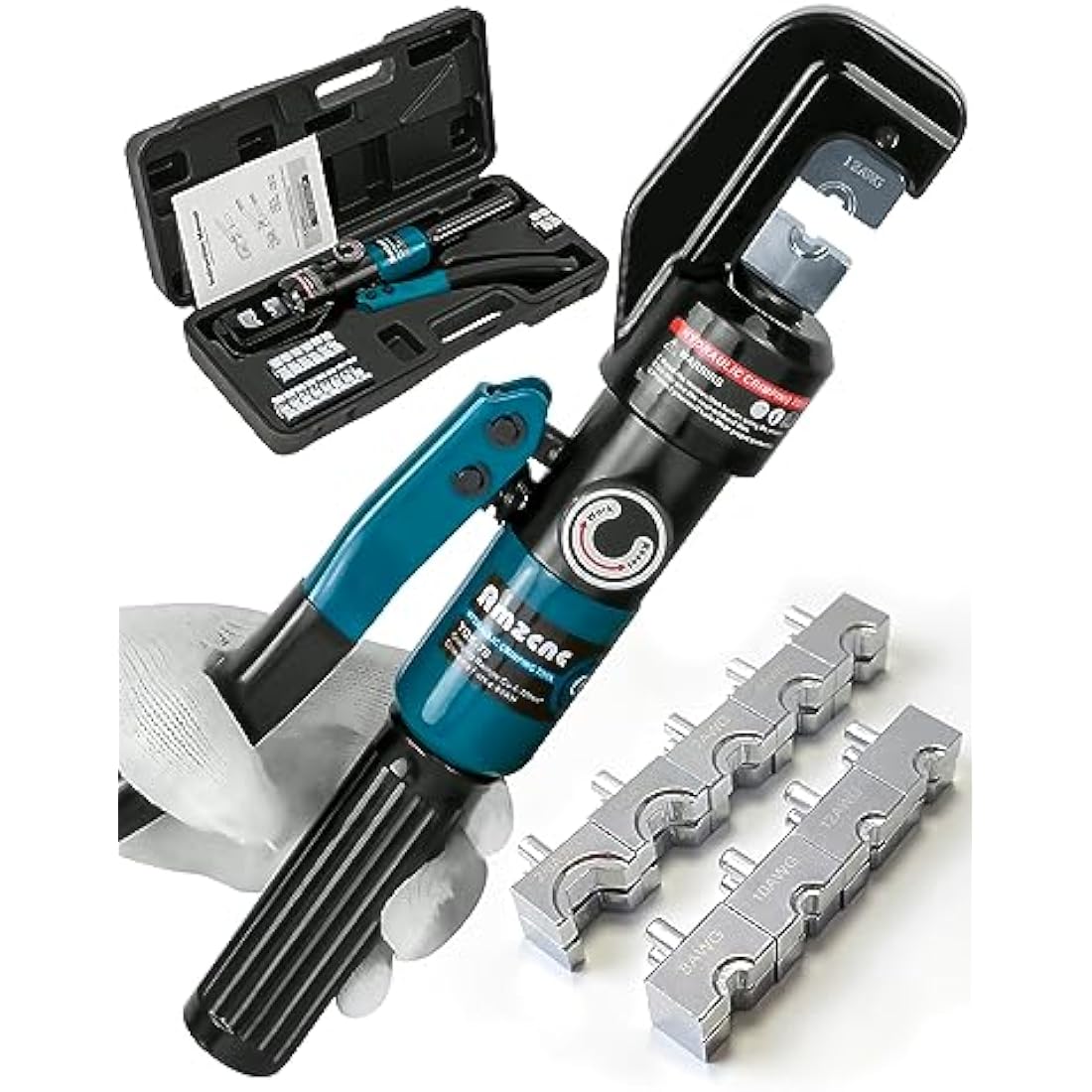 Hand Operated Hydraulic Crimping Tool Range 12 AWG-2/0 AWG for Cable lugs Hydraulic Crimping Crimper Wire Terminal Lug Tool with 9 Pairs Dies