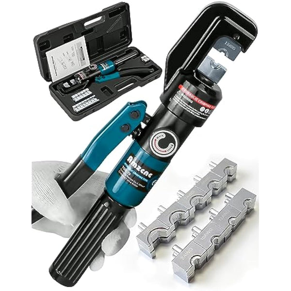 Hand Operated Hydraulic Crimping Tool Range 12 AWG-2/0 AWG for Cable lugs Hydraulic Crimping Crimper Wire Terminal Lug Tool with 9 Pairs Dies