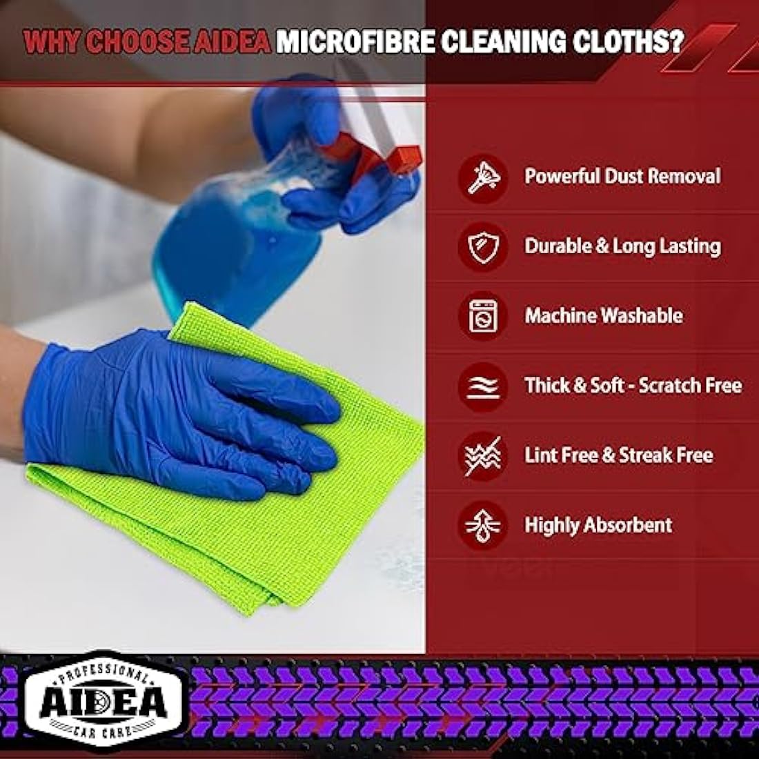 AIDEA Microfibre Cloths 100 Pack, Ultral Absorbent Lint-Free Washcloths Microfiber Cleaning Rags, All-Purpose Washable Car Cloth Wipes for Detailing, Office, Household Cleaning,30X30CM