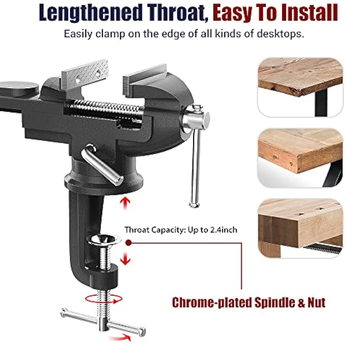 Nuovoware Table Vise 70mm, 360° Swivel Base Universal Home Portable Bench Clamp, Clamp-on Vise Bench Clamps Fixed Tool for Woodworking, Metalworking, Cutting Conduit, Drilling, Sawing, Black