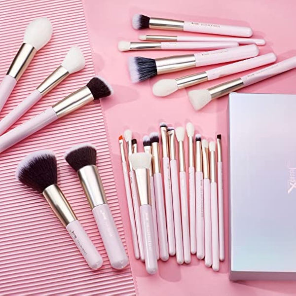 Jessup Makeup Brushes Set Professional, 25PCS Pink Premium Natural Powder Foundation Eyeshadow Blending Concealer Blush Highlight Labeled Brushes, T290