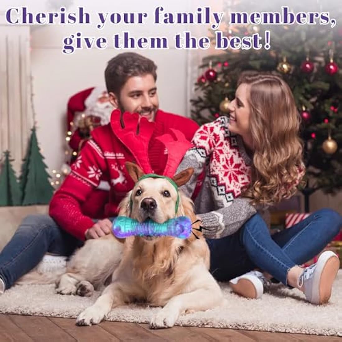 HETOO Dog Chew Toys Indestructible Dog Toys for Large Medium Breed Durable Rubber Squeaky Toy for Aggressive Chewers Tough Strong Bone Outdoor Interactive Dog Toys Birthday Gifts Purple