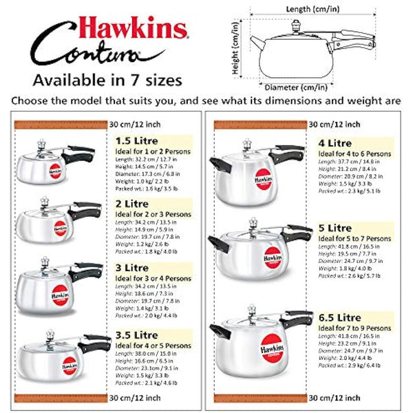 Hawkins Contura 2 Litre Pressure Cooker, Handi Cooker, Silver (HC20)