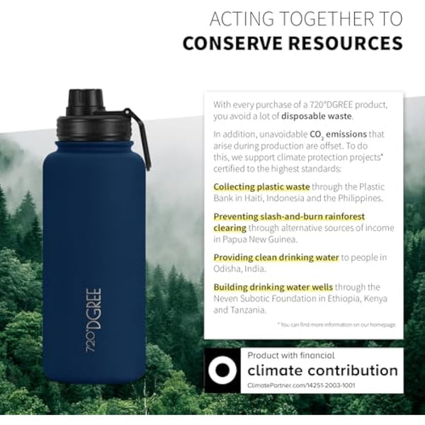 720°DGREE Vaccum Insulated Water Bottle + Infuser “noLimit“ - 950ml - Leakproof, BPA-Free, Thermo Stainless Steel Flask - Carbonated Drinks, Sports, School, Travel, Hiking, Outdoor +Sports-Cap