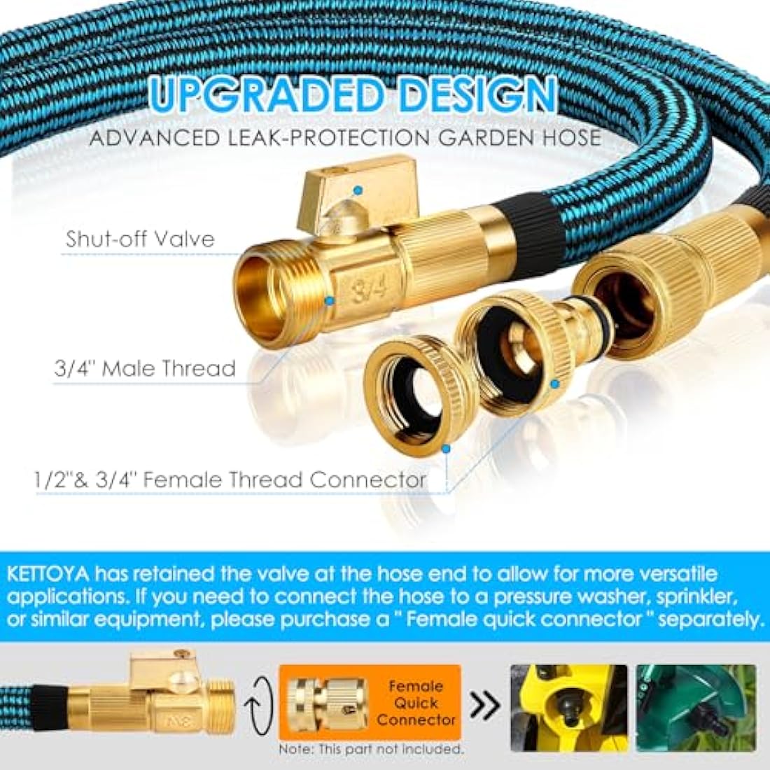 KETTOYA 75FT Expandable Garden Hose, Flexible Water Hose with 10-Pattern Spray Nozzle, Leak-Proof Retractable Heavy Duty Hose Pipe, 4-Layer Latex Core, Durable 3750D, Brass Alloy Connector, Kink-Free