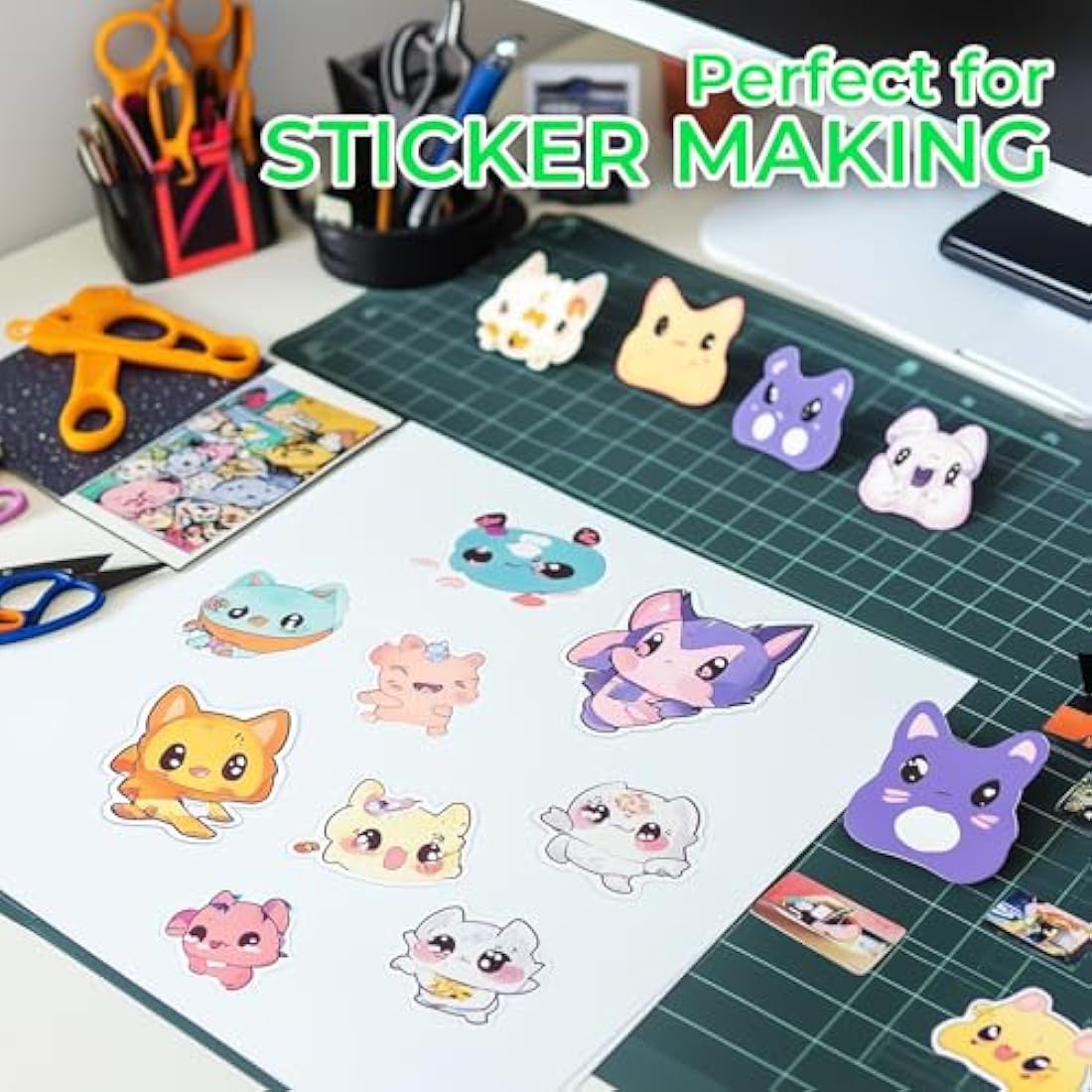 Evergreen Goods 50 Sheets A4 Glossy White Photo Sticker Paper Printable | Splashproof - Inkjet & Laser Printers | Ideal for Sticker Making - Make Your Own Stickers | Very Sticky Self-Adhesive