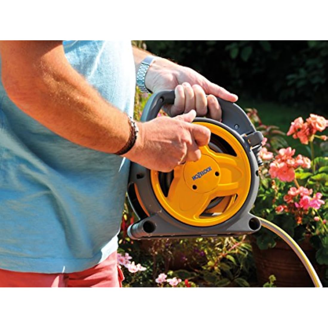 HOZELOCK - Mini Reel "Pico Reel" 10m : Ideal for Patios, Balconies and Small Gardens, Compact Streamlined Reel, Effortless Rewinding, Supplied with 1 Multi Spray Gun: Ready to Use [2425 0000]