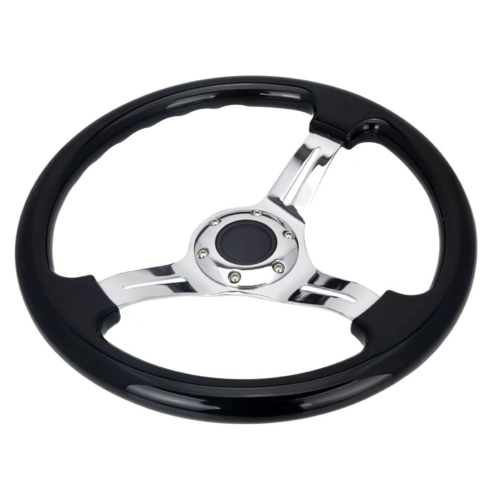 350mm Green Racing Steering Wheel Neo Chrome Spoke Universal 6 Bolts 45mm Deep Dish Classic ABS Wood Steering Wheel with Horn Button