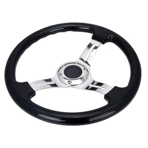 350mm Green Racing Steering Wheel Neo Chrome Spoke Universal 6 Bolts 45mm Deep Dish Classic ABS Wood Steering Wheel with Horn Button