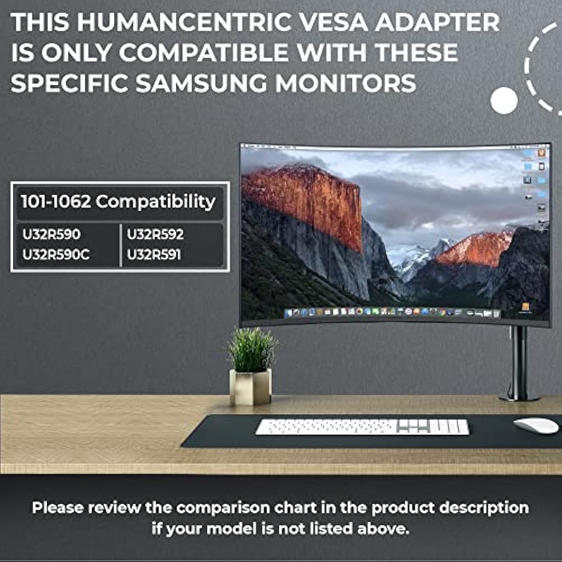 HumanCentric VESA Mount Adapter Compatible with Samsung Curved Monitors U32R590, U32R590C, U32R592, and U32R591, Adapter Bracket for VESA Stand, Arm or Desk Mount with 75x75 or 100x100mm Pattern