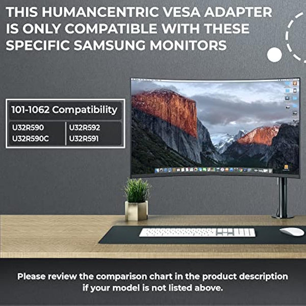 HumanCentric VESA Mount Adapter Compatible with Samsung Curved Monitors U32R590, U32R590C, U32R592, and U32R591, Adapter Bracket for VESA Stand, Arm or Desk Mount with 75x75 or 100x100mm Pattern