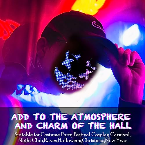 megoo LED Mask with Bluetooth Design Customized Programmable by APP,Halloween LED Luminous Mask for Costume Halloween DJ Masquerade Rave Cosplay Birthday Party