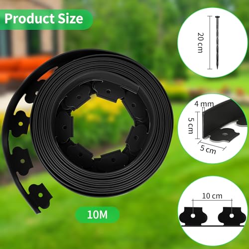 Forever Speed Flexible Plastic Garden Edging 20 m x 5 cm (W x H) [60 Ground Anchors + 1 Pair of Gloves] Lawn Edging Border Garden Edging Lawn Edging