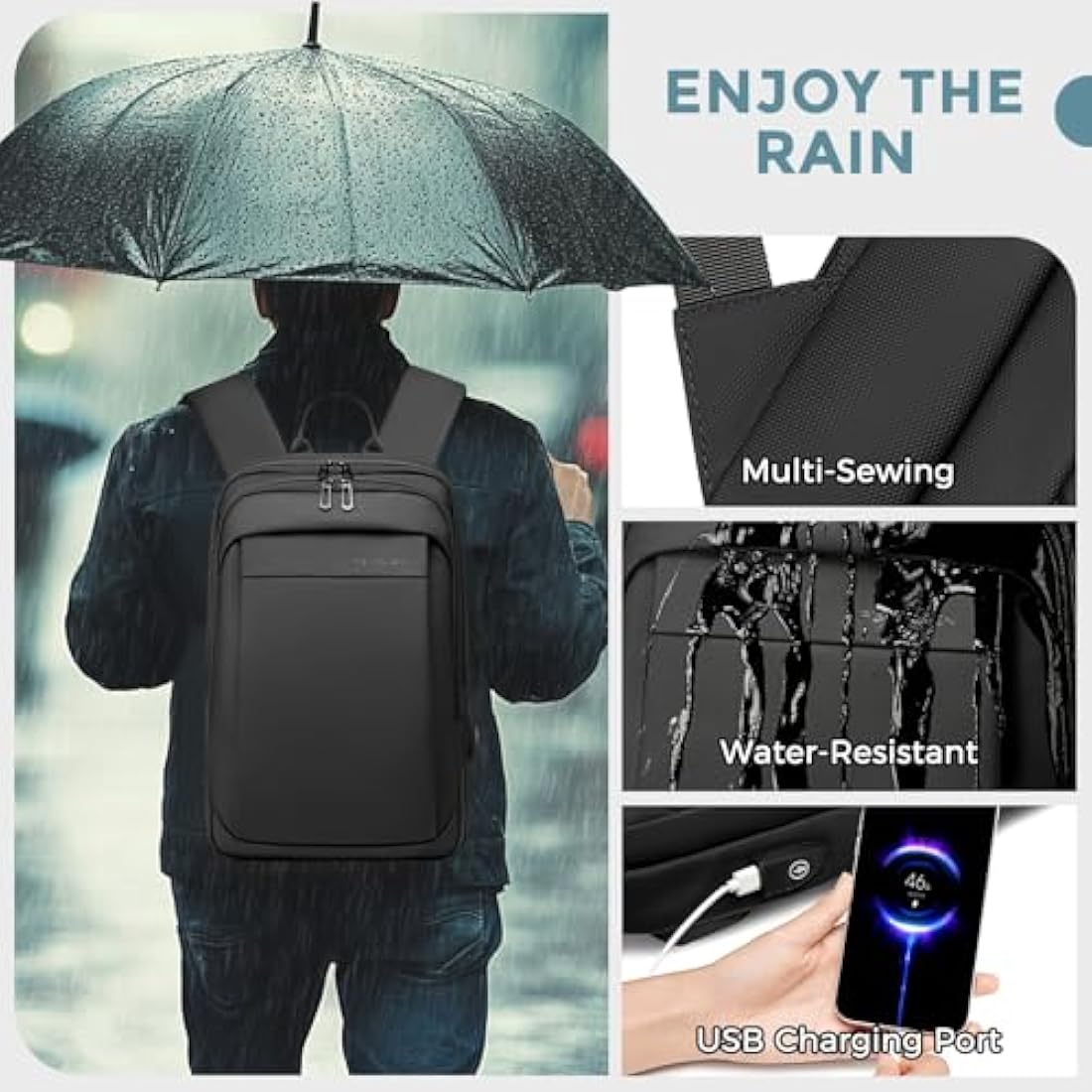 FENRUIEN Laptop Backpack Business Smart Backpack Waterproof fit 15.6 Inch Travel Durable Laptop Backpack with USB Charging Port (Regular)