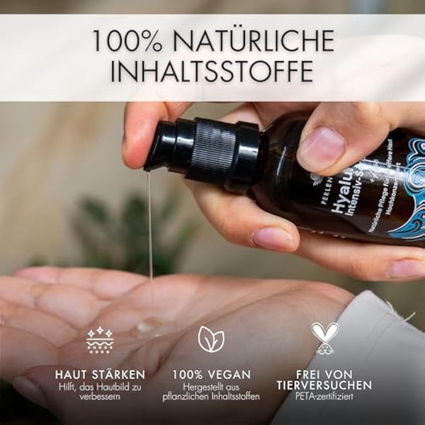 Hyaluronic Acid Intensive Serum with Aloe, High-Dose & Vegan - Anti-Aging Skin Care, Moisturizing Face Moisturiser for Wrinkles, Fragrance-free Natural Cosmetics - Made in Germany by PERLENBUCHT
