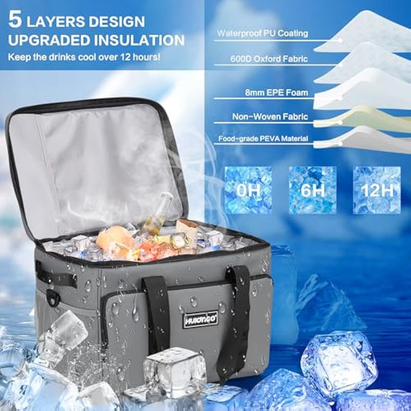 Hulongo Cool Bag 30L Insulated Cooler Bag Waterproof Picnic Thermal Bag For Camping, Travel, Grocery Shopping & Fishing