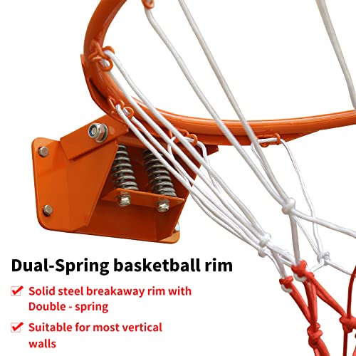 FUNJRPE Basketball Double Spring Solid Rim, Basketball Net, Indoor Outdoor Hanging Basketball Goal with All Weather Net Wall Mounted Basketball Hoop