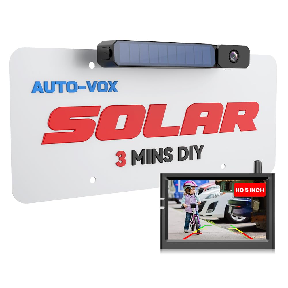 AUTO-VOX 2 Solar Wireless Reversing Camera Kit: Dual Cameras for Wider Coverage, 7.2" HD Split-Screen Monitor, Dual Antenna Signal, DVR Recording, IP69K Waterproof Reverse Camera for Van,Trailer