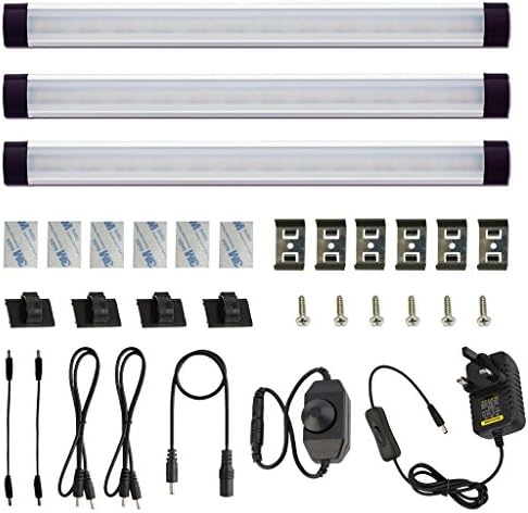 AlBOO Under Cabinet Kitchen Lights Wired LED Dimmable Warm White,28cm Under Cupboard Kitchen Lights 12V Plug in with Mains,Ultra Thin Fixture Under Couter Lights Display Lights for Cabinet 3 Pack