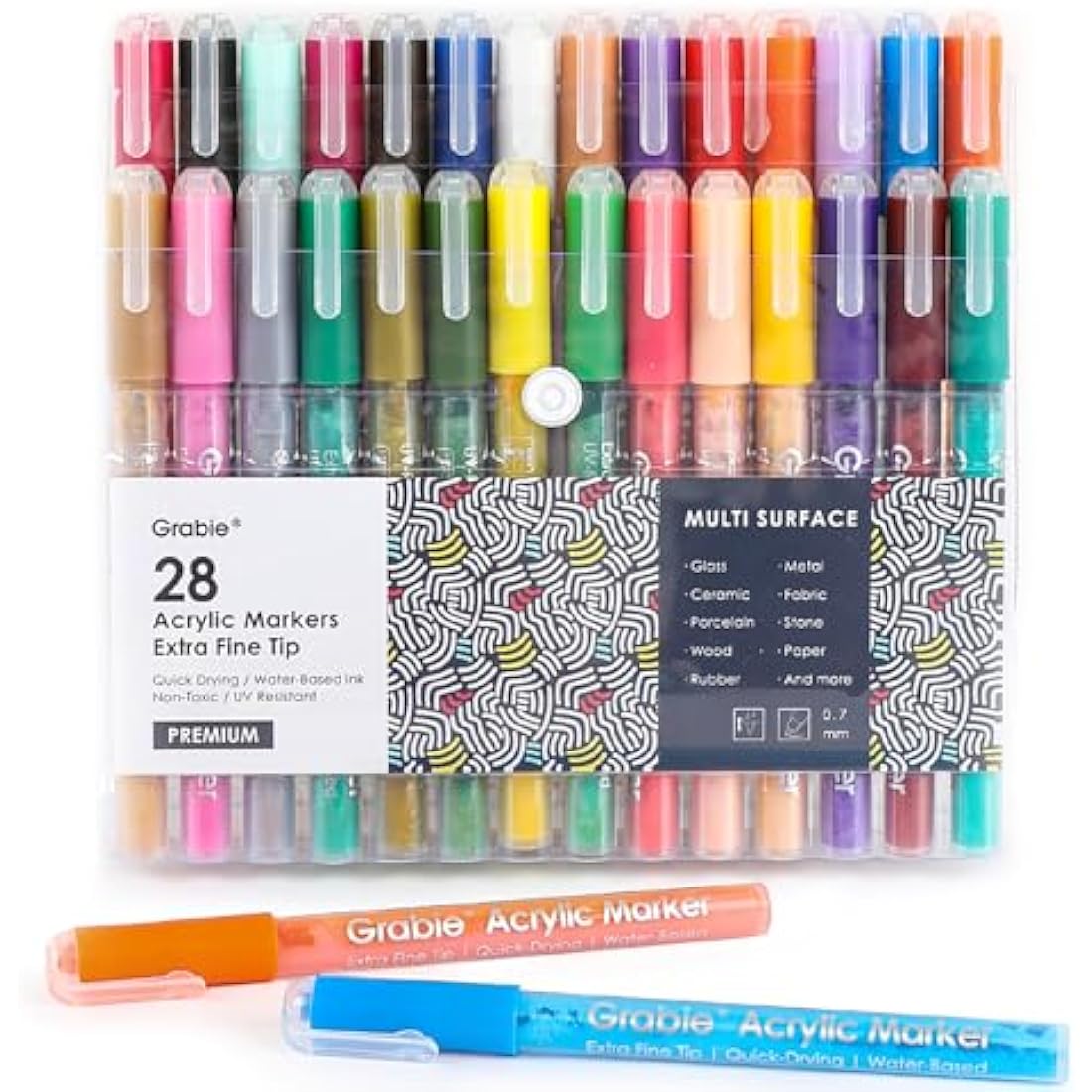 Grabie Acrylic Paint Pens,Markers,28 Colors,0.7 Mm,Extra Fine Tip Paint Markers,Premium Paint Pens For Painting On Various Surface,Acrylic Paint Set,Art Supplies For Acrylic Paint,Multicolor