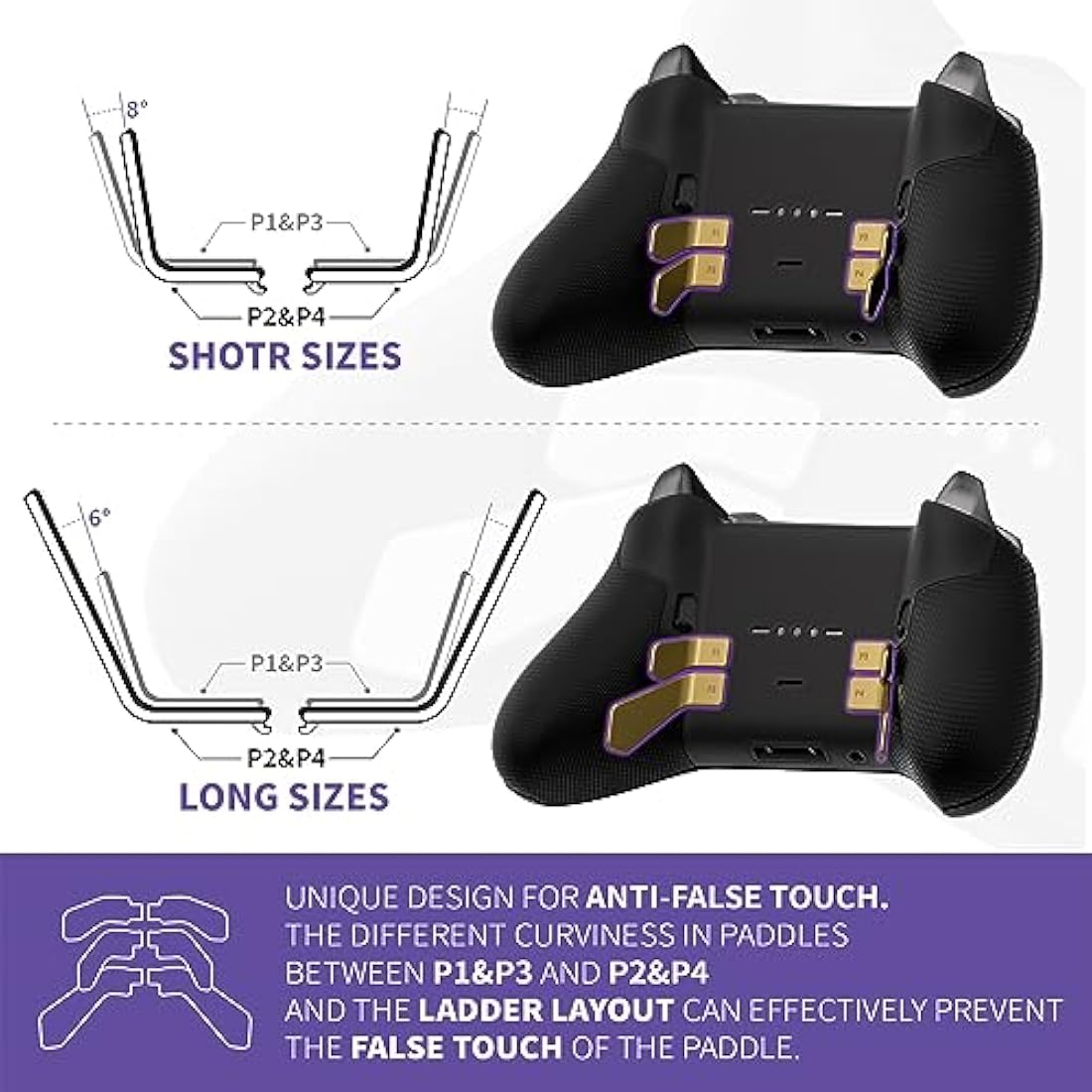 eXtremeRate Swift Paddles for Xbox Elite 1/2 Controller, 6 in 1 Metalic Hero Gold Replacement Interchangeable Back Paddles for Xbox One Elite & Elite Series 2 Controller