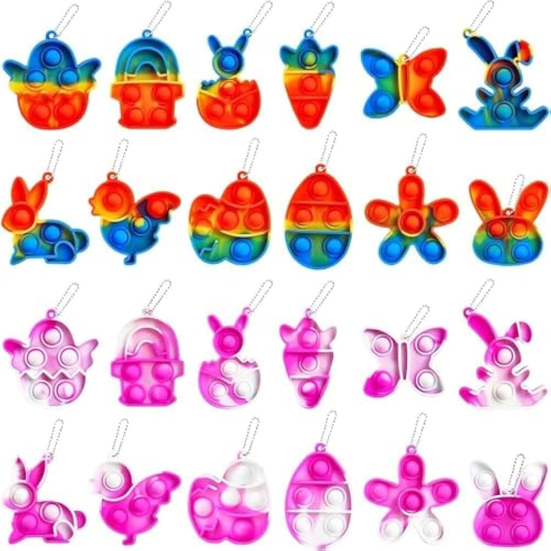 Amyang 24Pcs Easter Pop Fidget Toys, Mini Easter Simple Pop Fidget Toys for Kids Boys Girls Toddlers Easter Basket Stuffers Gifts Egg Fillers Party Favors
