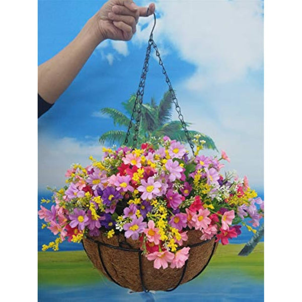 Home and Outdoors Silk Chain Hanging Basket Flowerpot Flowers DIY Artificial Daisy Red Flowers and Pink Flowers Purple (Big Basket)