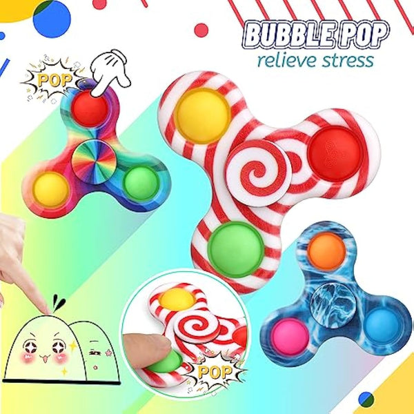 12 Pack Bubble Pop Fidget Spinner Sensory Toy, Simple Popper Squeeze Push Pop Fidget Toy For Stress Relief, Christmas Stocking Stuffer Birthday Gifts Party Favors Gift Classroom Prize