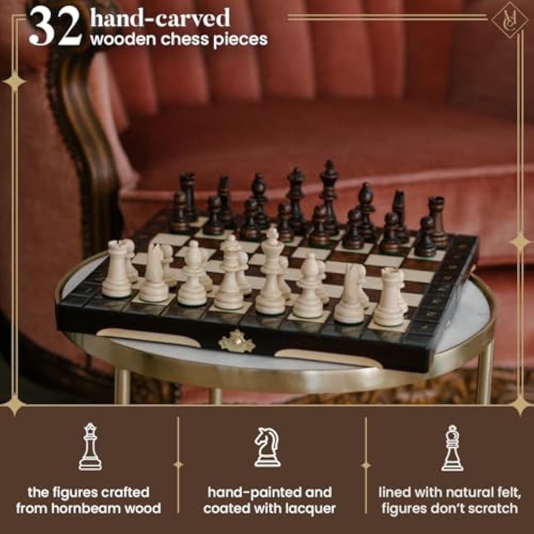 Master of Chess Tournament Wooden Chess Set with Pieces “CHAMPION” 29 cm / 11 in - Handcrafted Portable and Small Chess Board Game for Adults and Kids