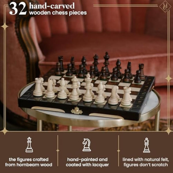 Master of Chess Tournament Wooden Chess Set with Pieces “CHAMPION” 29 cm / 11 in - Handcrafted Portable and Small Chess Board Game for Adults and Kids