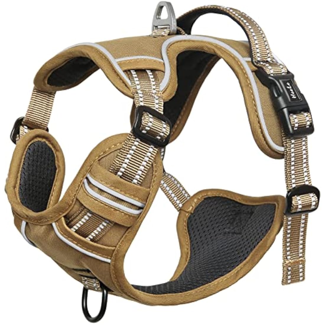HEELE Dog Harness, Dog Harness for Small Medium Large Dogs No Pull Adjustable Padded Reflective Harness with Handle for Walking Training, Brown, XS