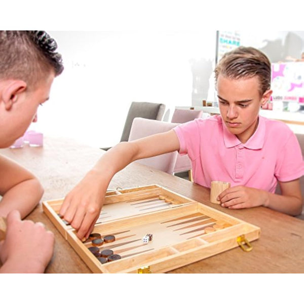 Engelhart - 250536 - Inlaid Wooden Game Backgammon Set 15"