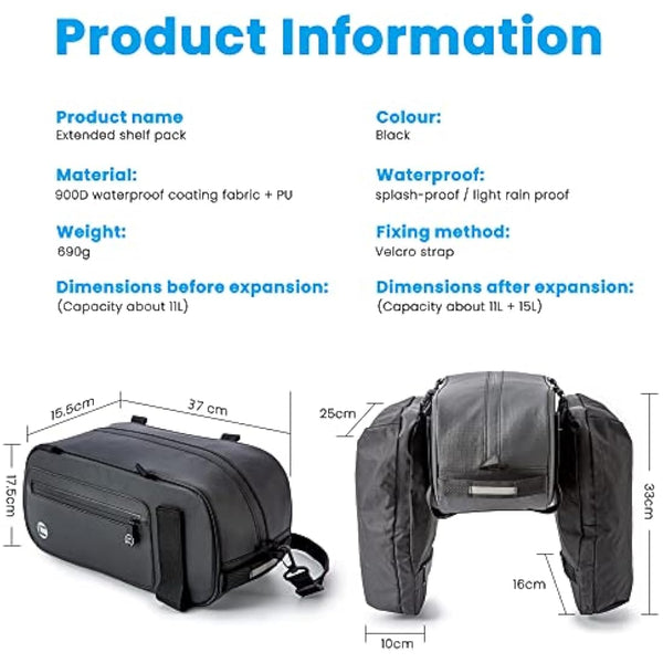 HOMPER Cycle Saddle Rear Rack Pannier Bike Bag,26 L Mountain Road MTB Trunk Shoulder Handbag,900D Waterproof Coating Fabric+pu