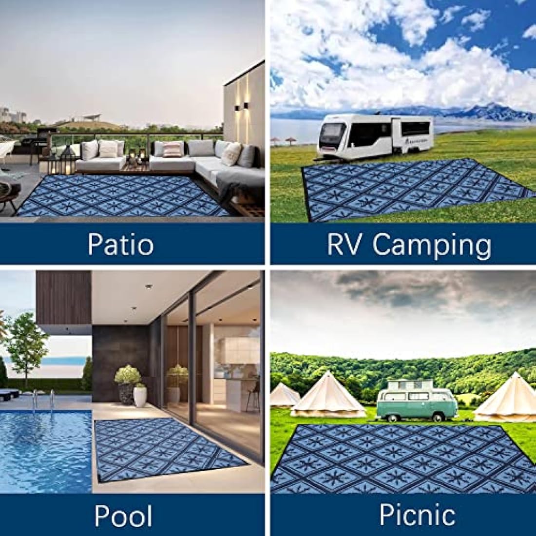 Enipate Outdoor Rugs for Garden Patios, 4x6ft Plastic Weatherproof Woven Picnic Blankets, Reversible & Easy Cleaning Deck Carpet Camping Mats