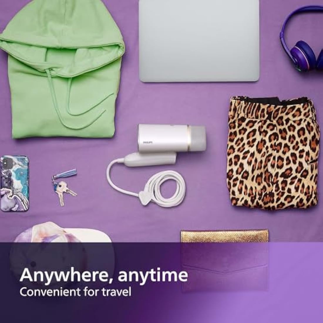 Philips 3000 Series Handheld Steamer, Compact and Foldable, 1000W Power, Up to 20g/min Steam, Ready in 30 Seconds, Safe for All Fabrics, No Ironing Board Needed (STH3020/16)