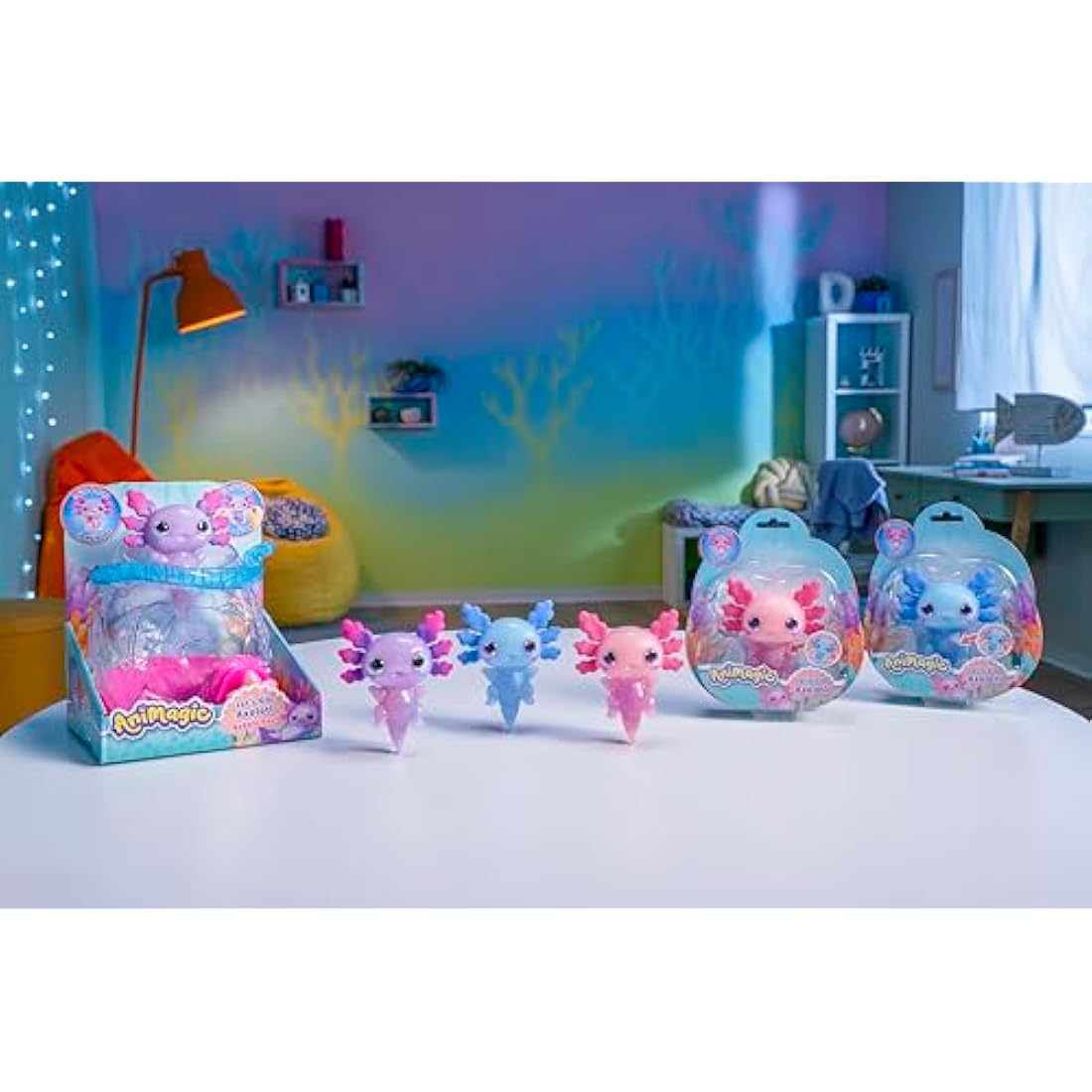 Animagic: Let's Glo Axolotl Bubble Reef | Portable Magic Bubble Aquarium | Also Includes 1 Let's Glo Axolotl | Interactive Electronic Pets | For Kids Aged 4+