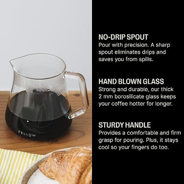 Fellow Mighty Small Glass Carafe - Manual Pour Over Coffee Beaker and Tea Steeper, Borosilicate Glass Decanter, 16.9 oz Clear Container