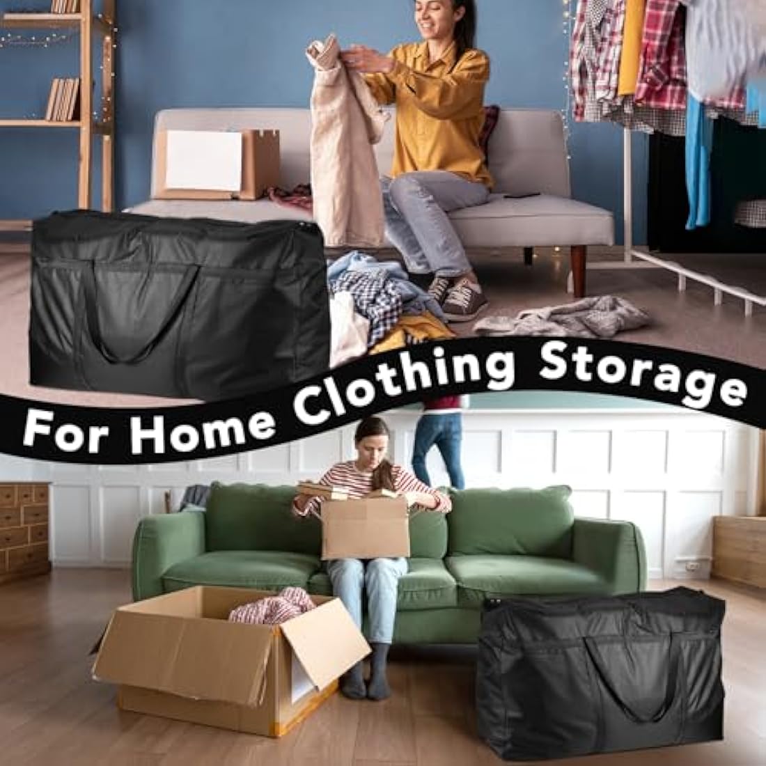 4 Pcs 120L Large Storage Bags, Extra Large Moving Bags with Zips for Moving Storage Clothes Bedding Duvet Quilt Blankets Waterproof Jumbo Storage Bags Moving Totes Christmas Storage Containers