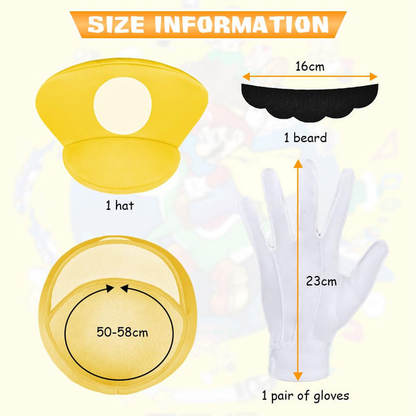 Aomig Mario Costumes, 4 Pack Mario Cosplay Costume Accessories Kits with Bodysuit, Luigi Hats Cap, Mustaches, White Gloves, Mario Luigi Bros Fancy Dress Outfit Costume for Women Men