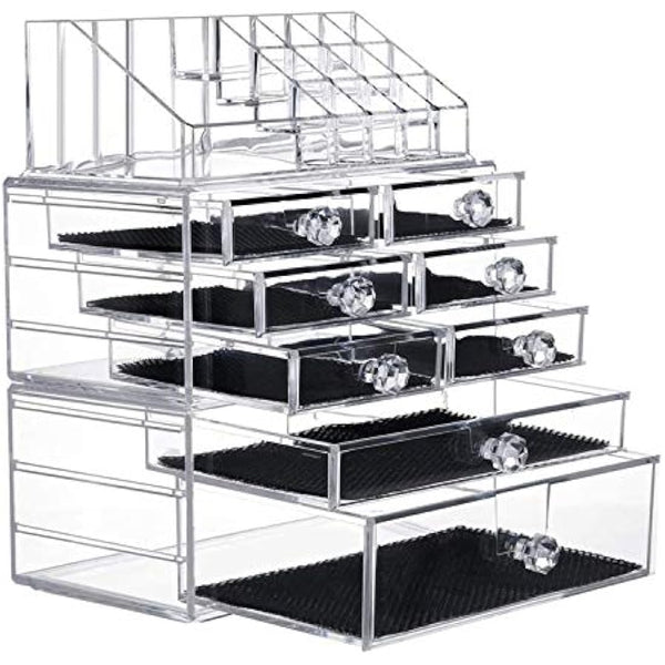iPEGTOP Large Clear Acrylic Cosmetic Make up Organiser, 3 Tier Stackable 8 Drawers Makeup and Jewelry Storage Boxes Lipsticks Nail Polish Brushes Display Organizer for Bathroom Counter Dresser