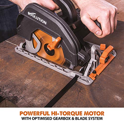 Evolution Power Tools R185CCSX Circular Saw With 1020 mm 3-Piece Track | Multi-Material Blade, Cuts Wood, Metal, Plastic & More | Incl Dust Port Adapter | 185mm (230v)