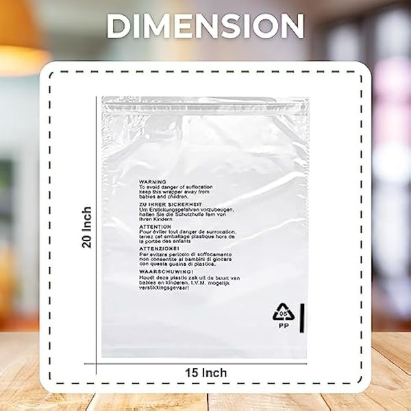 JeeJaan® 100 Pcs of T-Shirt Storage Protection 15 x 20 in Opp Mailing Bags 380 x 508 mm Polythene Bags with Safety Warning