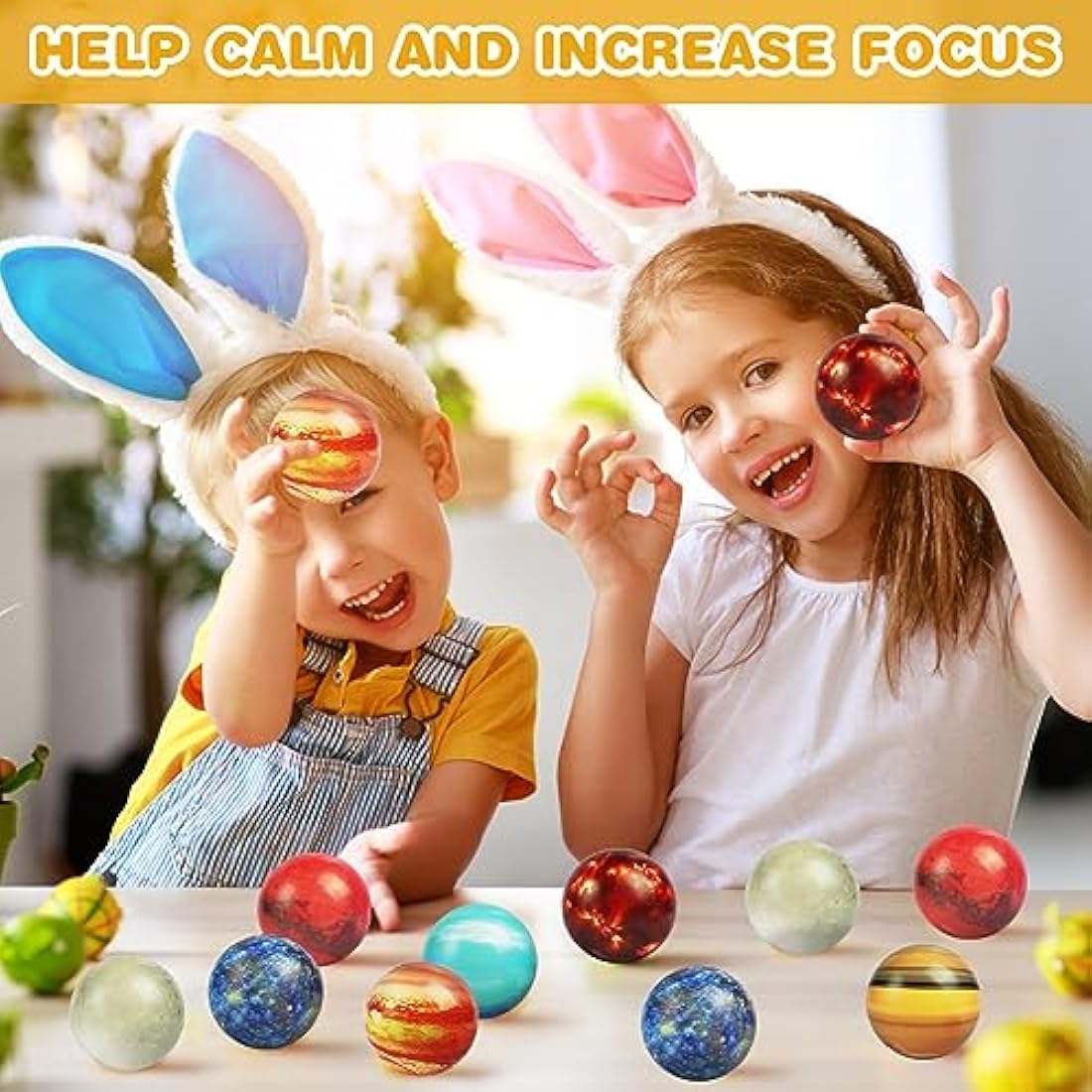 Ainiv Squeeze Stress Balls, 12pcs Stress Relief Ball, Sensory Stress Ball for Kids and Adults, Hand Exercise Stress Relief Balls, Squeeze Toys for Anxiety, Fidget, Tension, Manage Anger-Planet
