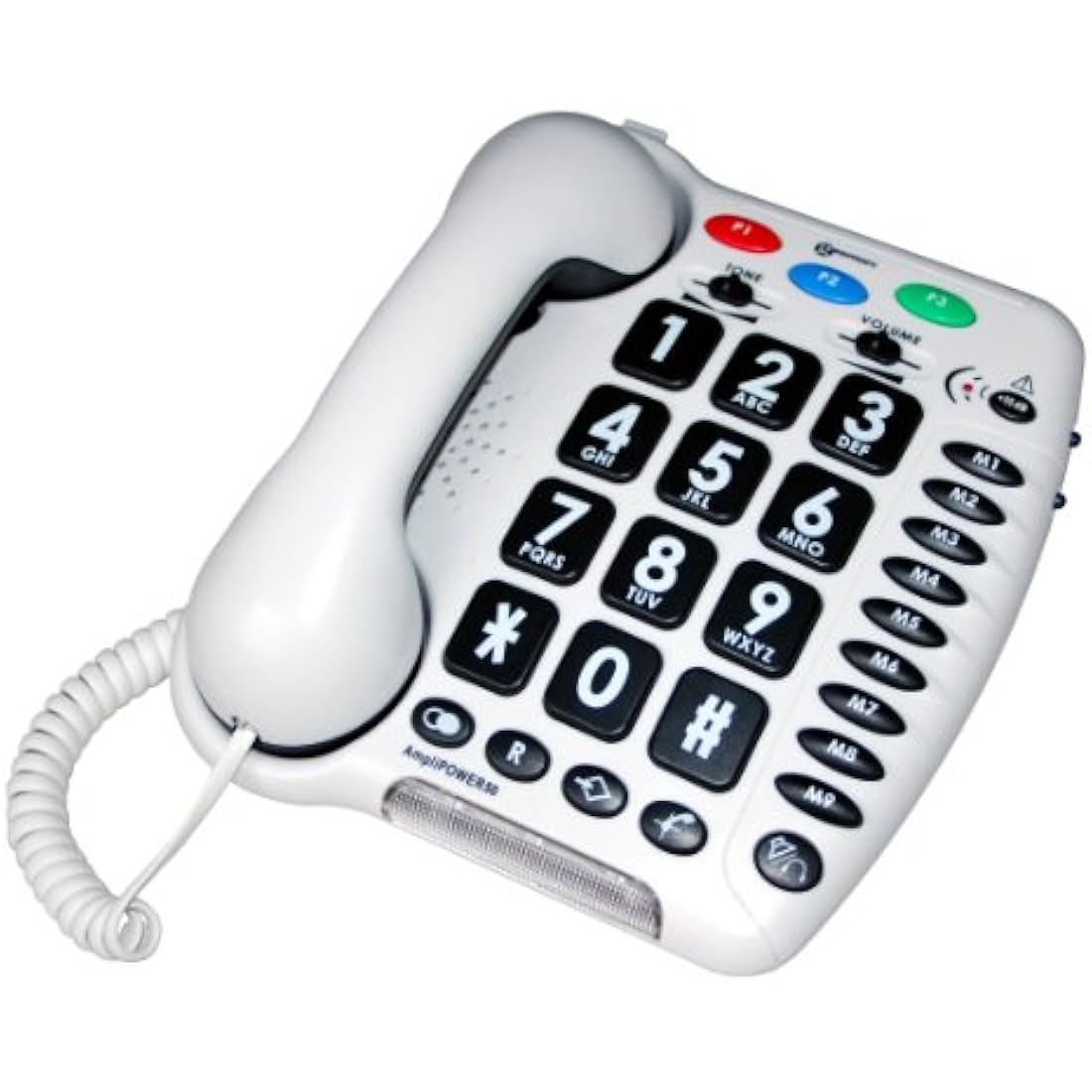 Geemarc Amplipower 50 - Amplified Corded Telephone with Tone and Volume control, Large Buttons and One-touch Memories - Hearing Aid Compatible - Specialised for Hearing Impaired - UK Version - White