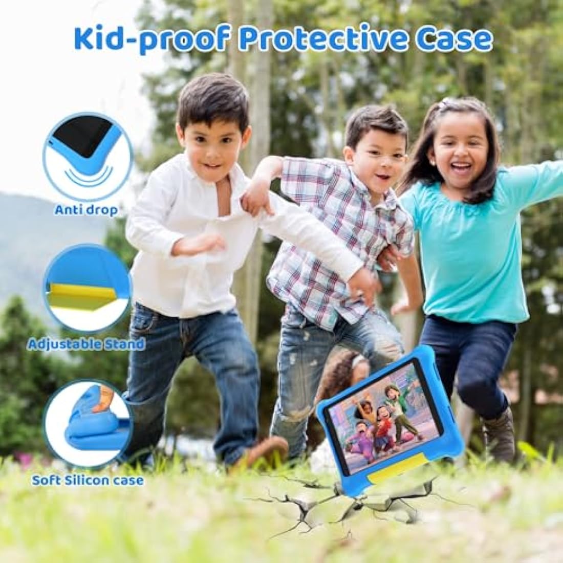 Ainmel Kids Tablet 7 inch, Android 13 Tablets for Kid, 5GB RAM+32GB ROM 128GB Expand, Parental Control, Kiddos Software Pre-Installed, Dual Camera, Android Learning Tablet with Proof Case (Blue)